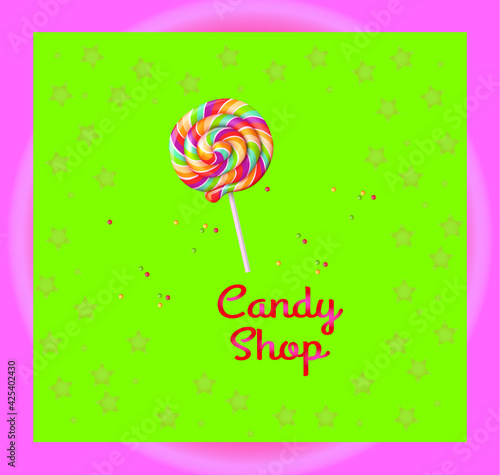 Lollipop, vector illustration. Fashionable postcard in pastel colors. Bed Lollipop, With Gradient Grid, Vector Illustration.