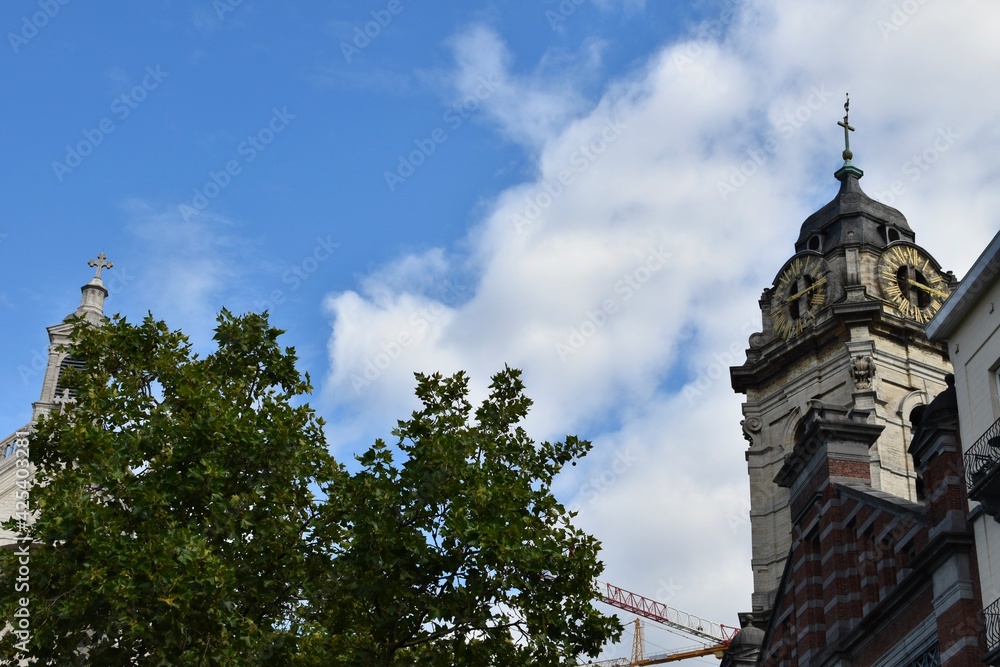 Obraz premium Clock tower of church and trees