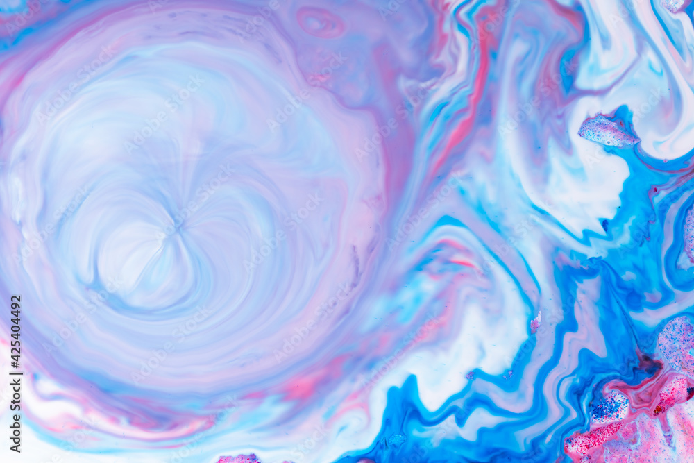 Fluid art. Abstract lilac pink background. Liquid marble texture design. Blue pink pattern Blue-pink pattern with liquid material