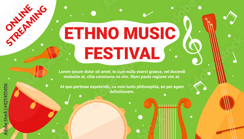 Ethno music art festival event flyer, traditional ethnic percussion instrument, folk drum