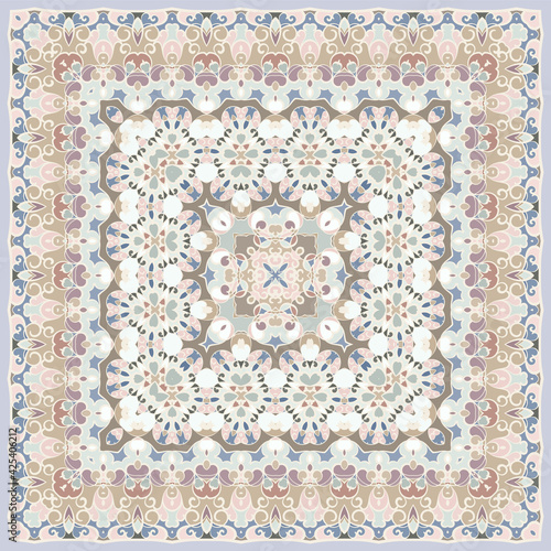 Ancient Arabic square pattern. Colored Persian ornament for fabric design, interior decoration, textile scarf, carpet.