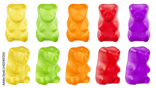 Colorful jelly gummy bear, isolated on white background, clipping path, full depth of field