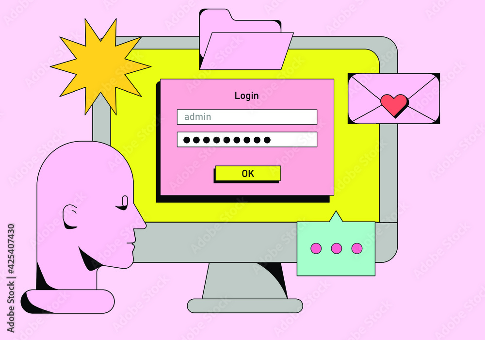 Computer screen with programs and applications. Conceptual flat vector ...