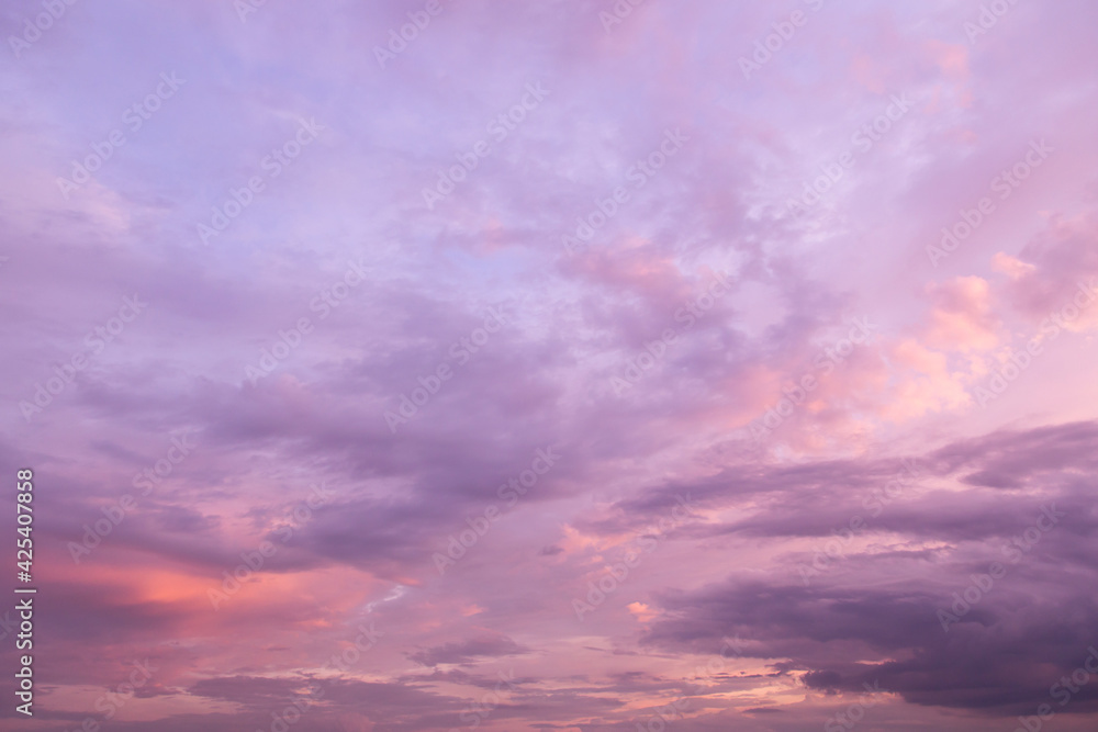 Epic sunrise, sunset pink violet blue sky with clouds abstract background texture