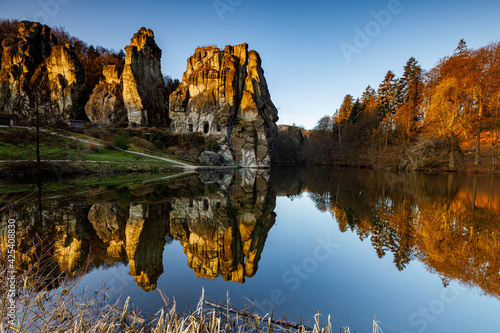 The Externsteine rock formation in the Teuteburg Forest in Germany photo