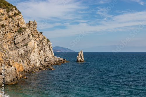 Coastal seascape landscape of the Black sea coast near Yalta, town Simeiz, Crimea.