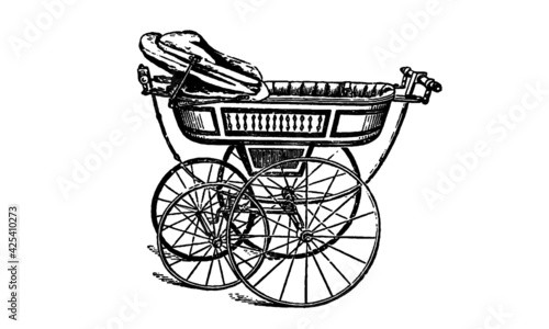 Victorian Pushchair on White Background