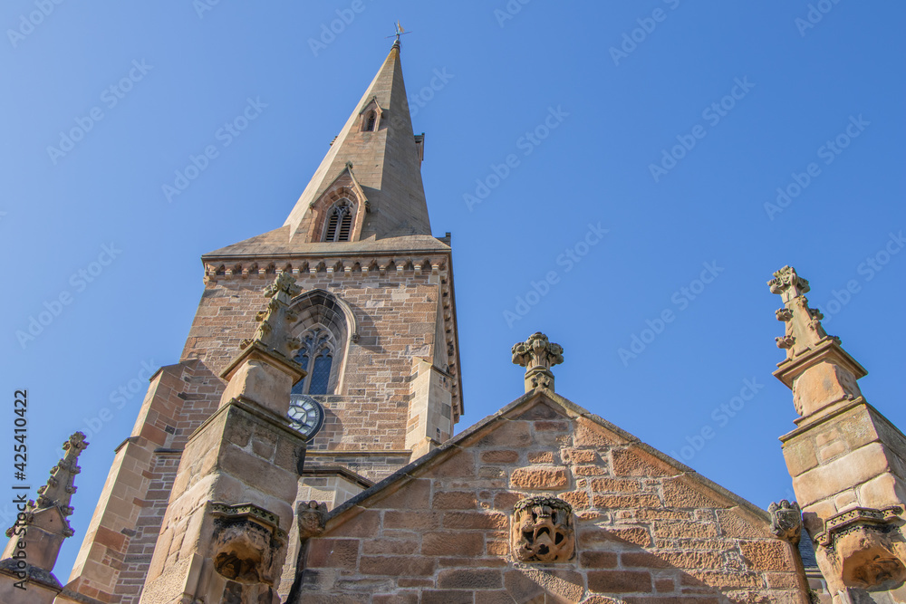 Top of the church with a spire, Dalkeith, Scotland