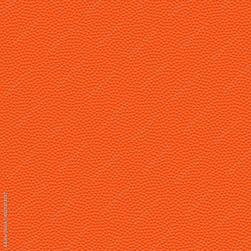 Vector seamless texture of basketball ball. Realistic pattern of  synthetic leather with chaotic dots. Orange sports background. Square empty surface with repeating bumps.