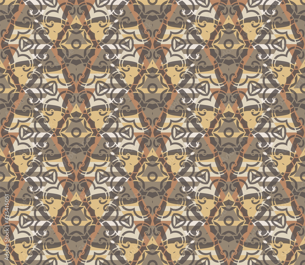 Abstract curly modern fantasy ornamental geometric seamless pattern. Creative mosaic, tile background.