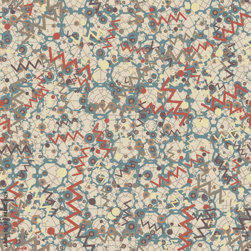 Seamless abstract background with dots, circles, zigzags Infinity dotted geometric pattern. Vector illustration.