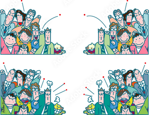 怒る人々・笑う人々の群衆イラスト