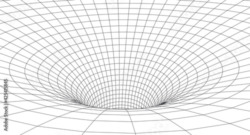 Tunnel or wormhole. Digital 3d wireframe tunnel. 3D tunnel grid. Network cyber technology. Surrealism. Vector illustration.