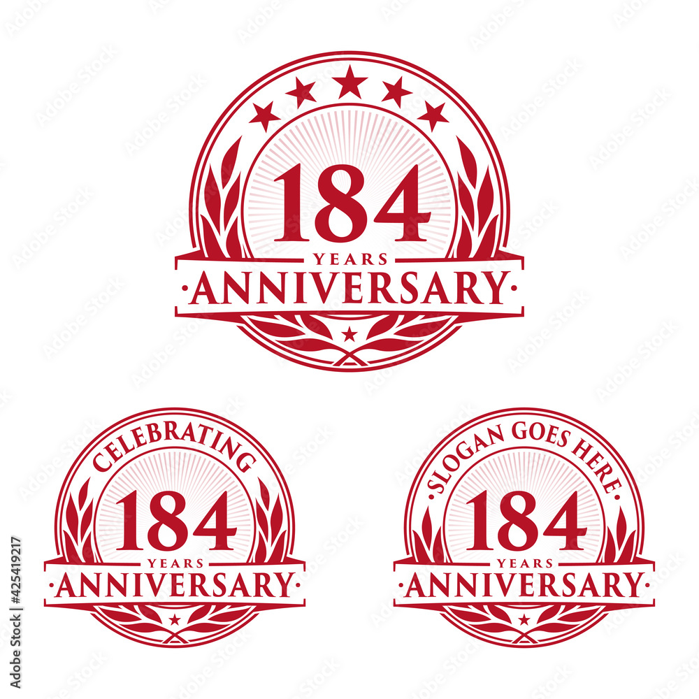 Obraz premium 184 years anniversary logo set. 184th years anniversary celebration logotype. Vector and illustration.