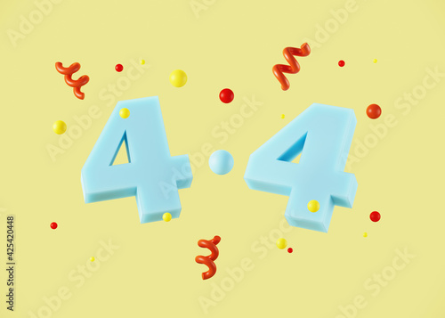 Abstract background for online and shopping concept. Blue 4.4 alphabet letters on blue background. 3d rendering illustration. Clipping path of each element included.