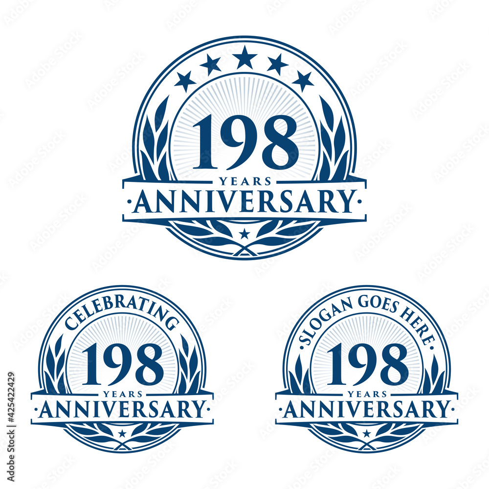 198 years anniversary logo set. 198th years anniversary celebration logotype. Vector and illustration. 198 years anniversary logo set. 198th years anniversary celebration logotype. Vector and illustration.