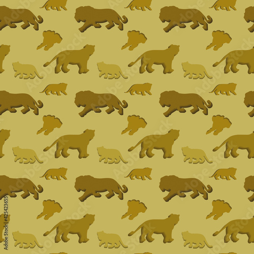 Illustration with pattern design of lion silhouettes figures in 3d and brown colors
