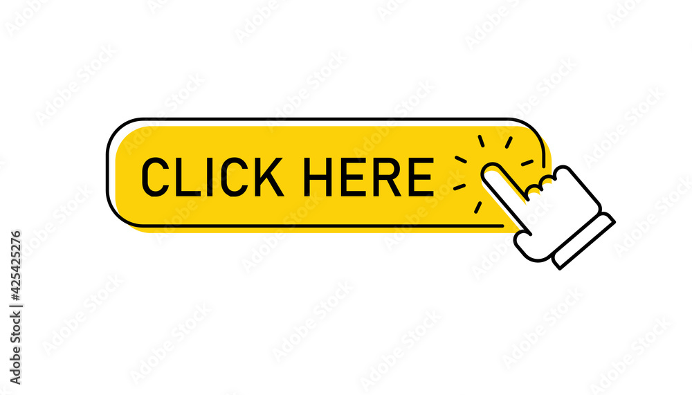 Click here button with hand pointer clicking Click here button with hand pointer clicking