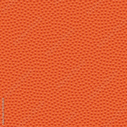 Vector seamless texture of basketball. Realistic pattern of  synthetic leather. Sports background with chaotic dots. Empty orange sticker. © oleskalashnik