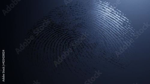 Fingerprint mark is revealed on dark blue surface. Supermacro realistic 3d render animation