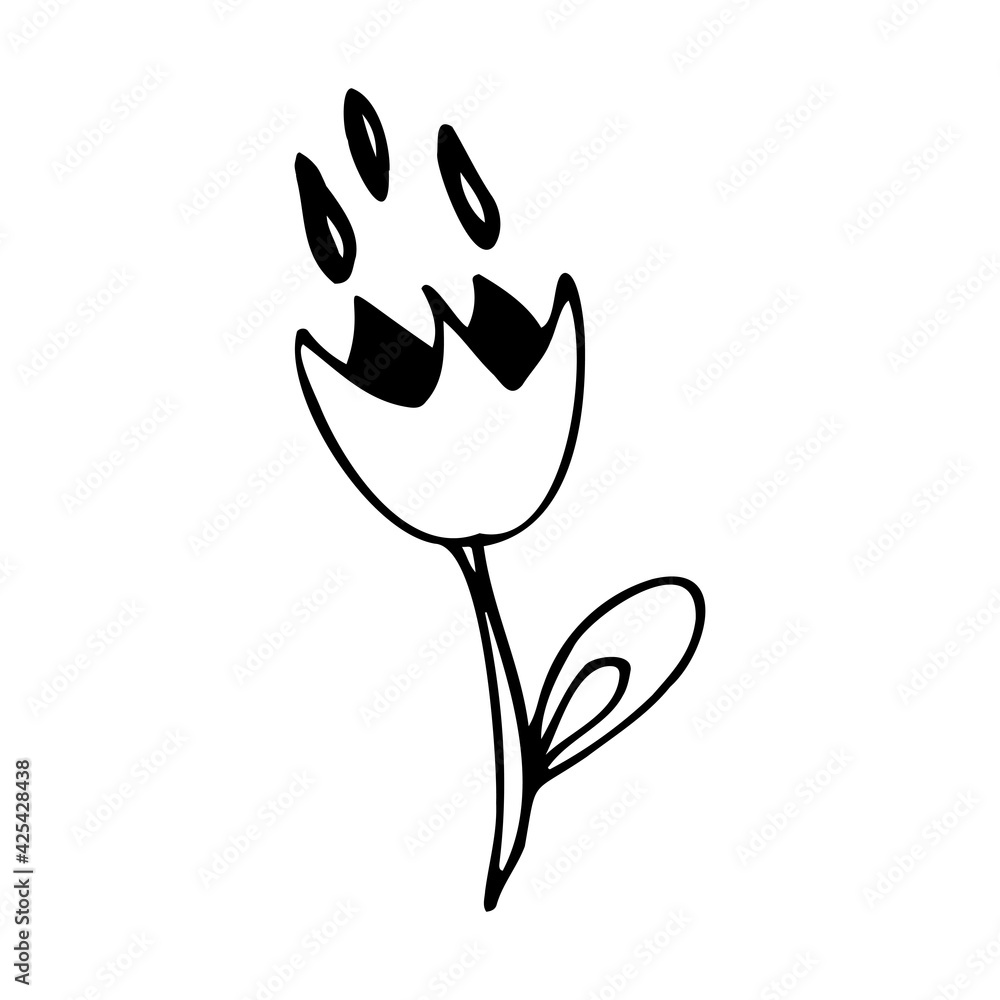 Flower and leaves in black isolated on white background. Flower and leaves in black isolated on white background.