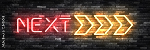 Vector realistic isolated neon sign of Next logo for decoration and covering on the wall background.