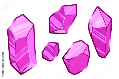Set of pink crystals of different sizes.