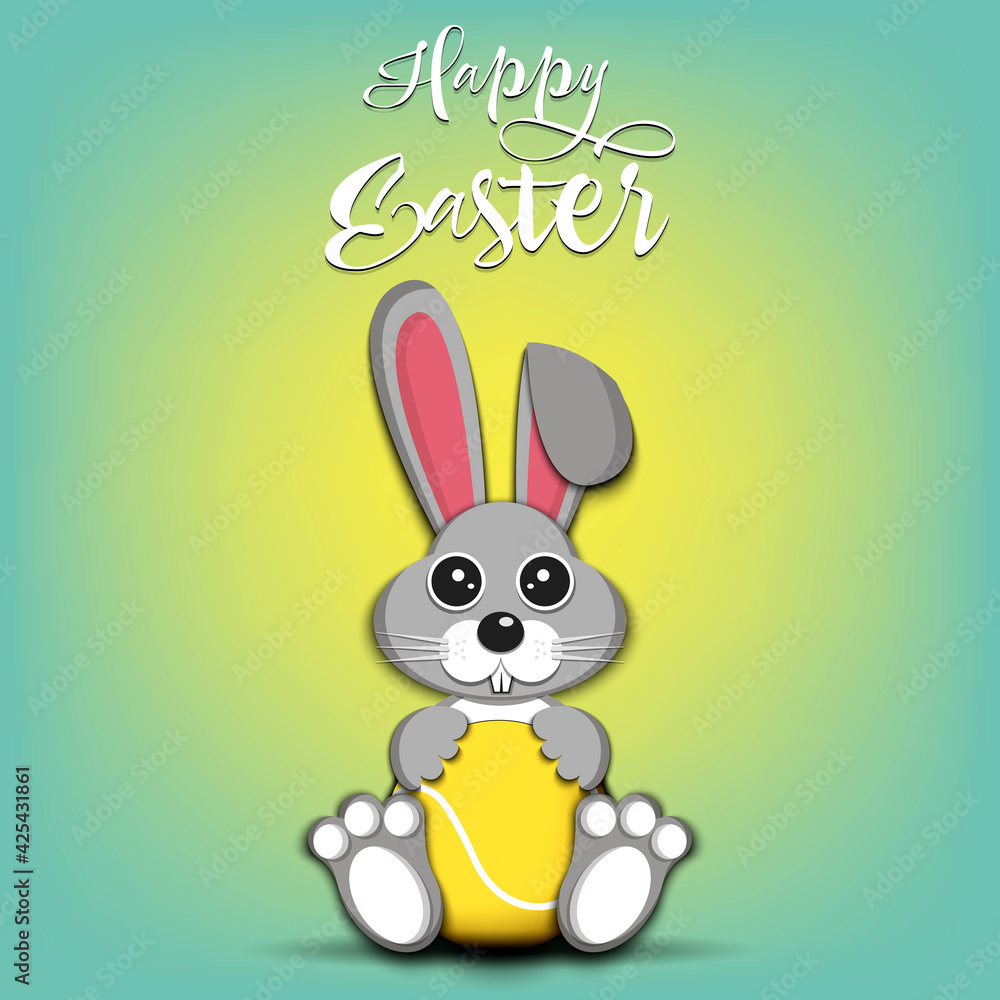 Happy Easter. Easter Rabbit with tennis ball on an isolated background. Pattern for greeting card, banner, poster, invitation. Vector illustration Happy Easter. Easter Rabbit with tennis ball on an isolated background. Pattern for greeting card, banner, poster, invitation. Vector illustration