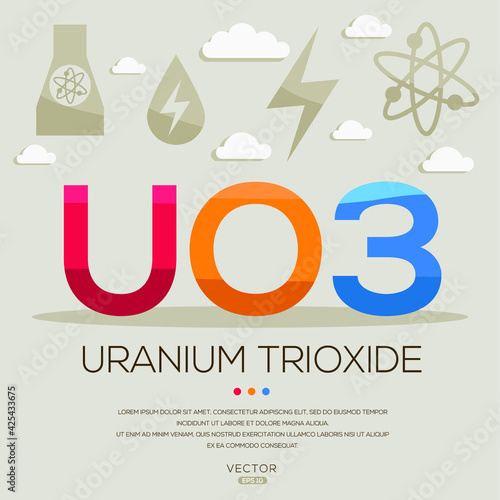 UO3 mean (uranium trioxide) Energy acronyms ,letters and icons ,Vector illustration.
 photo