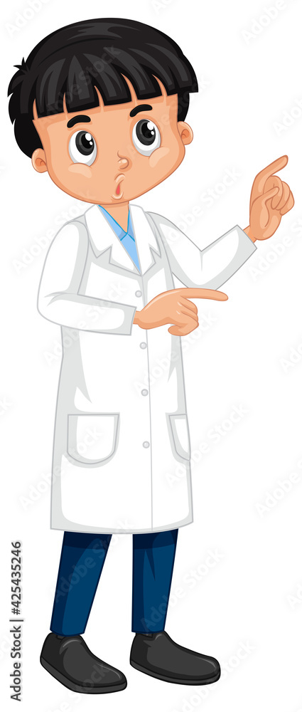 A boy cartoon character wearing laboratory coat A boy cartoon character wearing laboratory coat