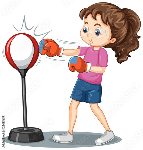 A girl cartoon character doing boxing exercise