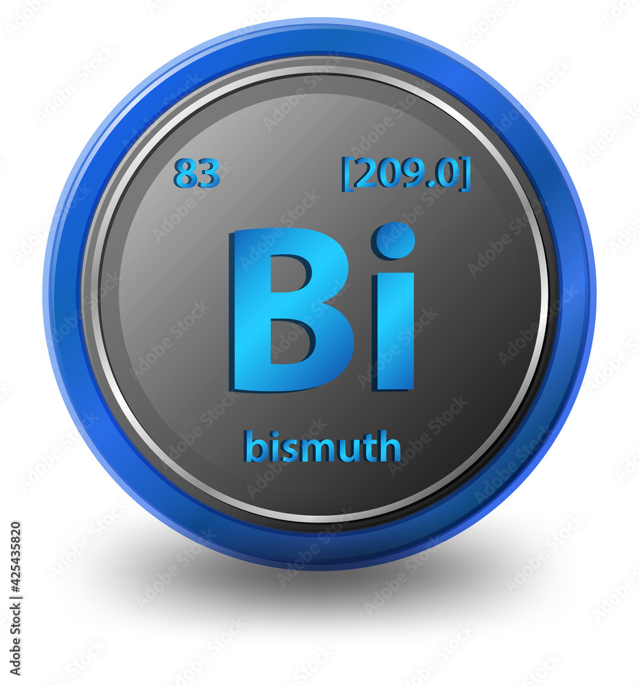 Bismuth chemical element. Chemical symbol with atomic number and atomic mass.