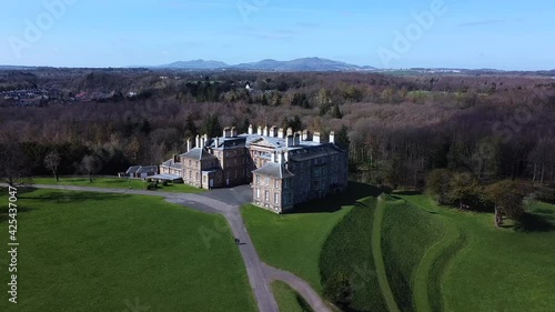 Dalkeith Country Park and palace aerial view, Dalkeith, Scotland photo