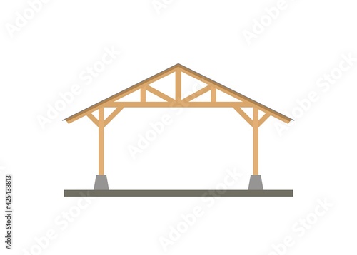 Canopy building with wooden frame. Simple illustration
