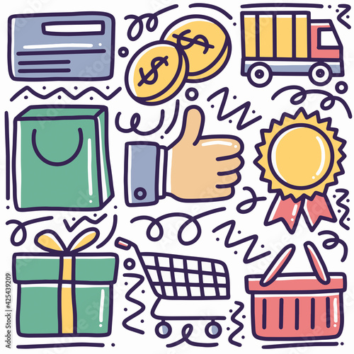 doodle set of hand drawn delivery and shipping online shopping