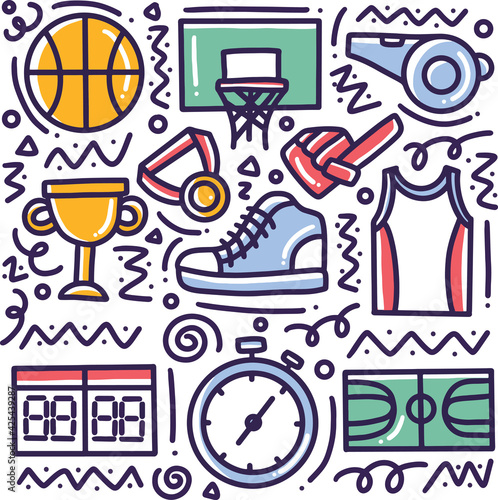 doodle set of sports hand drawing photo