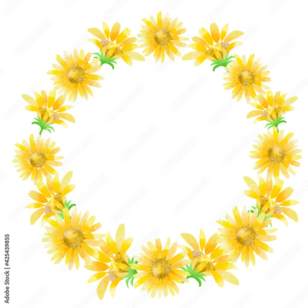 watercolor sunflower‘s flower frame, round, large watercolor sunflower‘s flower frame, round, large