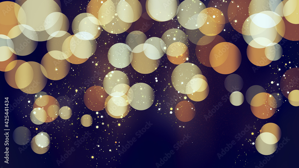 Blue bokeh background with golden glitter particles. Gold confetti ...