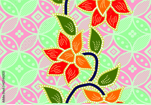 Batik Indonesian: is a technique of wax-resist dyeing applied to whole cloth, or cloth made using this technique originated from Indonesia. EPS 10