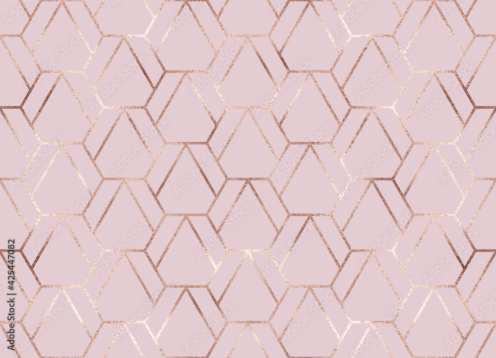 Fototapeta premium Elegant rose gold geometric seamless pattern with hexagons tiles.