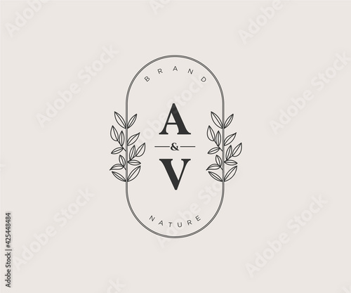 initial AV letters Beautiful floral feminine editable premade monoline logo suitable for spa salon skin hair beauty boutique and cosmetic company.
