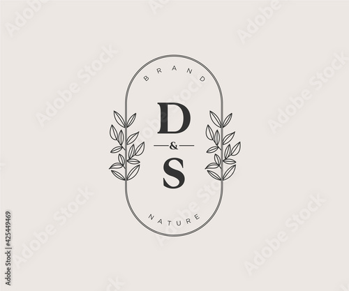 initial DS letters Beautiful floral feminine editable premade monoline logo suitable for spa salon skin hair beauty boutique and cosmetic company.