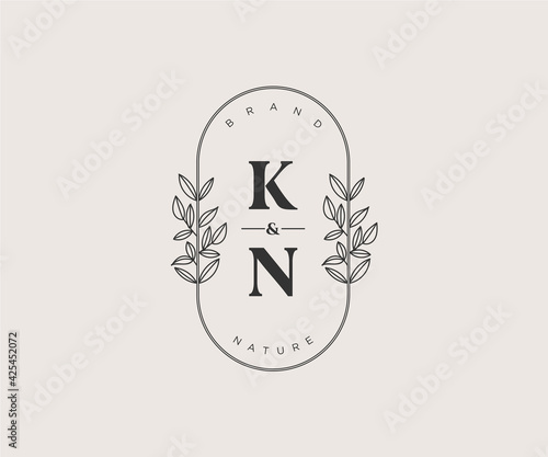 initial KN letters Beautiful floral feminine editable premade monoline logo suitable for spa salon skin hair beauty boutique and cosmetic company.