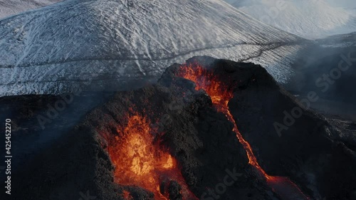 Above spatter cone volcano erupting in Iceland hotspot, Fagradalsfjall photo