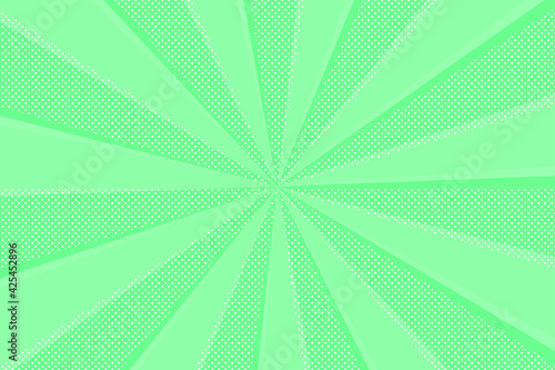 水玉ドットと放射線グリーン背景　Radial abstract background ray with polka dot