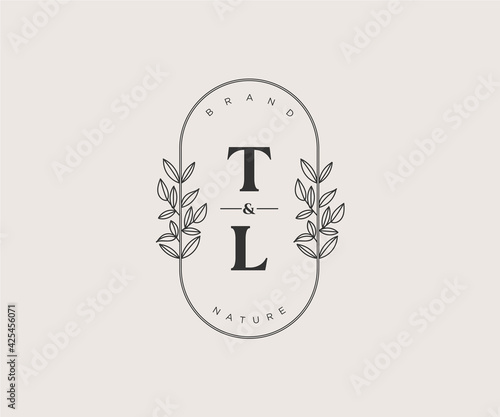 initial TL letters Beautiful floral feminine editable premade monoline logo suitable for spa salon skin hair beauty boutique and cosmetic company. photo