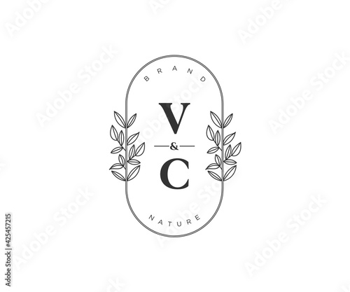 initial VC letters Beautiful floral feminine editable premade monoline logo suitable for spa salon skin hair beauty boutique and cosmetic company.