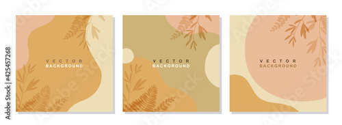 Set of organic minimal trendy square template  with space for text. Contemporary vector floral Illustration for posters, invitation,banners and social media stories wallpapers and post