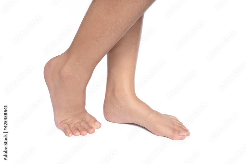 Female feet walking Isolated white background Female feet walking Isolated white background