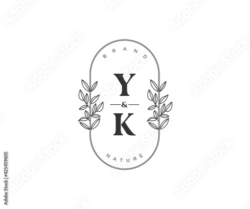 initial YK letters Beautiful floral feminine editable premade monoline logo suitable for spa salon skin hair beauty boutique and cosmetic company.logo; flower; floral; template; golden; corpor photo